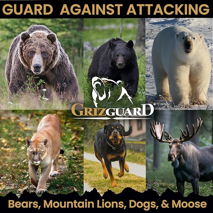 Griz Guard 260GG2 Bear Spray W/Holster 40 ft Range, Max Strength, EPA-Registered Spray for Bears, Mountain Lions, Coyotes, Dogs, & Moose, Outdoor Hiking & Camping Protection, Glow Safety, 9.2oz, 2PK