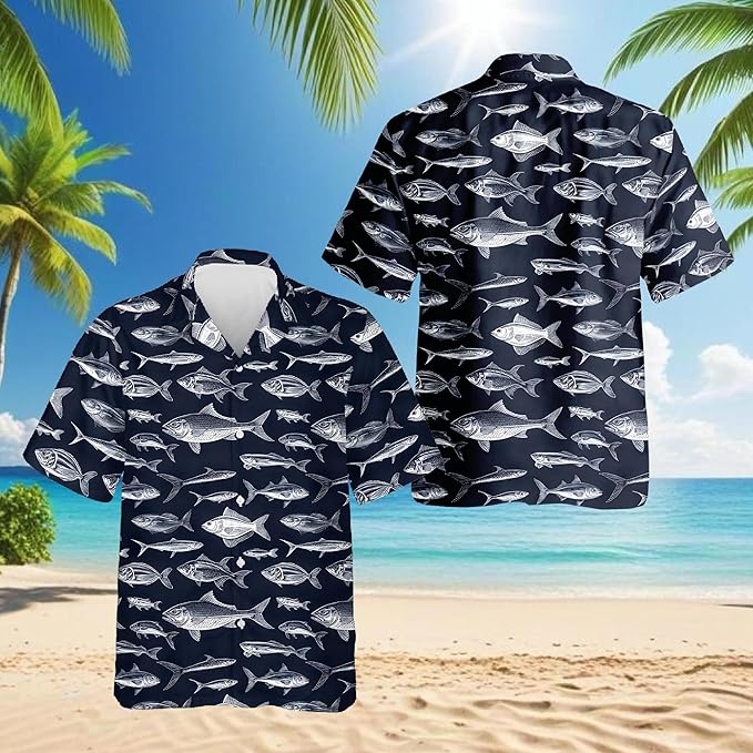Fishing Crappie Hawaiian Shirt for Men, Button Down Summer Beach Short Sleeve, Fishing Lover Gifts, Sizes S-5XL
