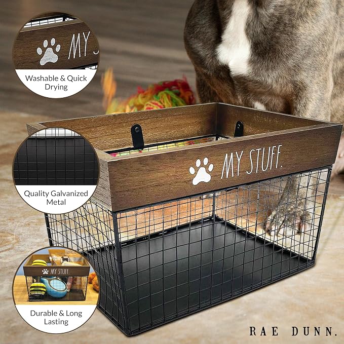 SmartSniffs Pet Toy Storage - Metal & Wood Dog & Cat Toy Bin - Organizer for Accessories, Leash, Blanket, Food - Container Baskets for Dogs & Cats, 9.75" x 8" x 6