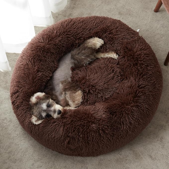 Calming Dog Bed & Cat Bed, Anti-Anxiety Donut Dog Cuddler Bed, Warming Cozy Soft Dog Round Bed, Fluffy Faux Fur Plush Dog Cat Cushion Bed for Small Medium Dogs and Cats | Fluffy Faux Fur Round Cuddler,Anti-Anxiety,Anti-Slip Bottom,Self-Warming Pet Bed ...