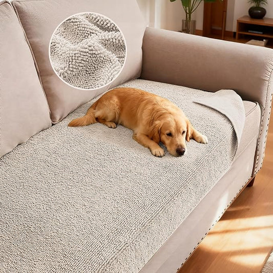 H.VERSAILTEX Non Slip Pet Couch Cover Chenille Dog Bed Protector Thick Soft Sofa Slipcover Pet Friendly Washable Couch Cushion Covers for Pets (30" x 53", Oatmeal)