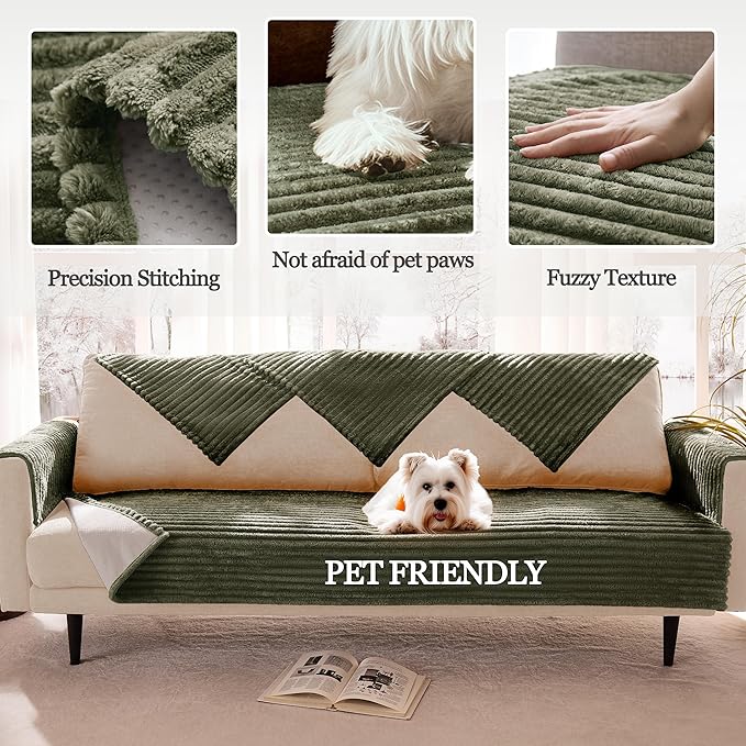 Waterproof Couch Cover for Dogs Non-Slip, Fuzzy Soft Pet Couch Covers for Sofa, Pet Friendly Area Rug Dog Bed Covers Washable Sofa Cover Mat (Sage Green, 58" x 82" 1 Pack)