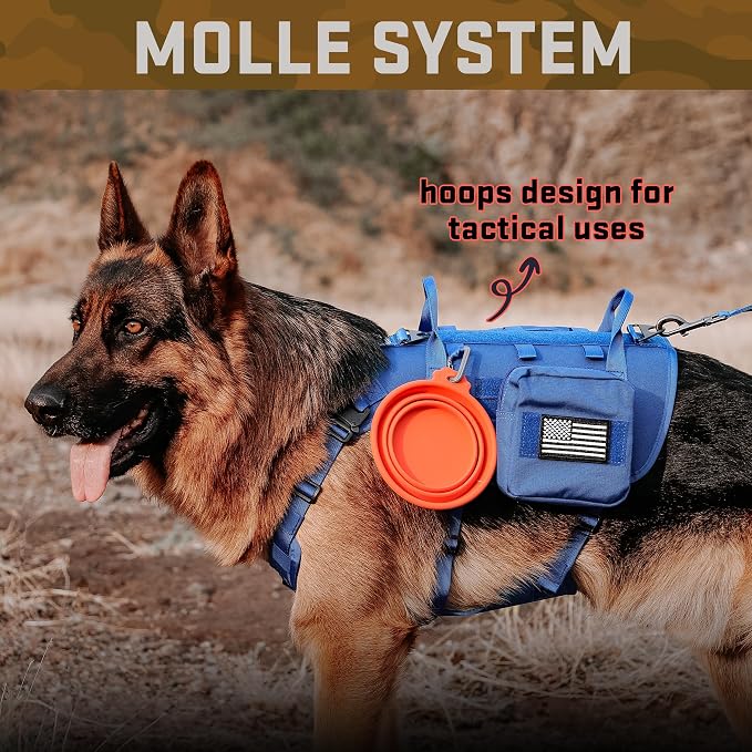 Forestpaw Tactical Dog Harness Tactical Dog Collar with Bungee Leash Set,No Pull Military Dog Harness for Walking Training,Adjustable for Medium Dogs,Blue,Chest 17-25"
