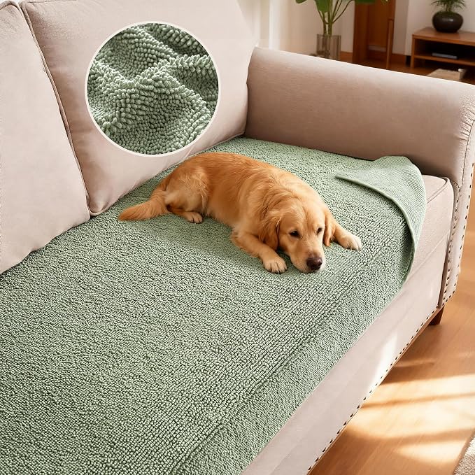 H.VERSAILTEX Non Slip Pet Couch Cover Chenille Dog Bed Protector Thick Soft Sofa Slipcover Pet Friendly Washable Couch Cushion Covers for Pets (30" x 70", Sea Foam)