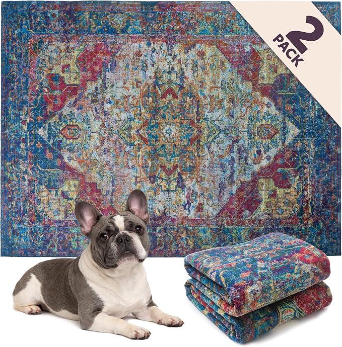 Washable Dog Pee Pads, 16" x 24", Waterproof, Non-Slip, Super Absorbent, Reusable Machine-Washable, 2-Pack (Bohemian Jewel)