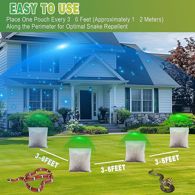 24 Pack Snake Repellent for Outdoor & Indoor Use, Natural Snake Deterrent for Yard Powerful, Pet and Child Safe, Long-Lasting Snake Away Pouches for Lawn, Garden, Garage, Basement,Snake Repellent