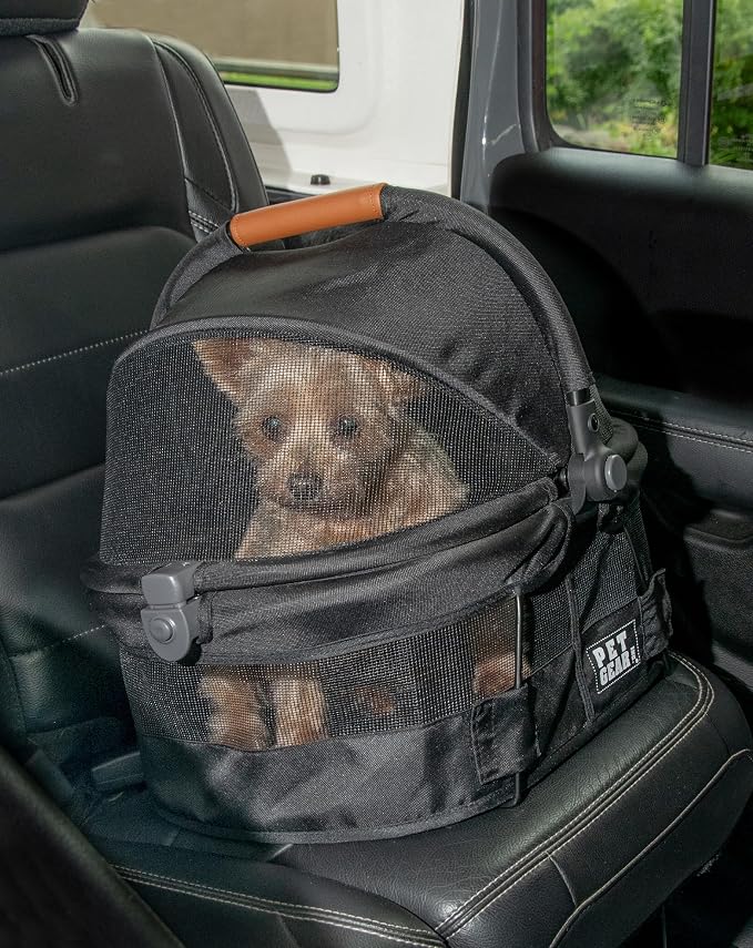 Pet Gear No-Zip View 360 Pet Carrier & Car Seat, Jet Black, 15" | Ultra Lite, Push Button Entry, For Small Dogs & Cats, 360 Degree Visibility, Safety Carrier