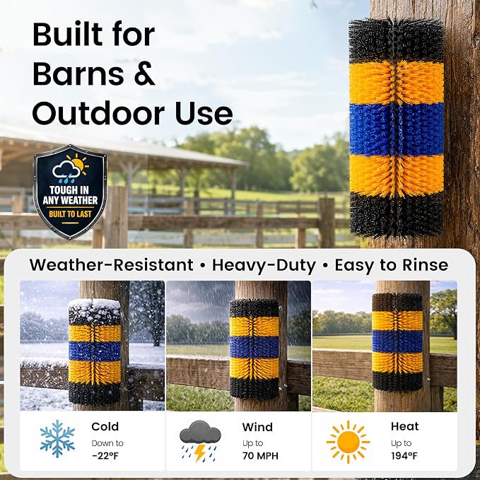 17" x 7.9" Livestock Scratching Brush for Horse, Wall-Mount Grooming and Massage Scratch Brushes for Cow Donkey Goats Horse Sheep, with 8 Screws for Back Itch Relief & Keep Cleaning (1Pcs)