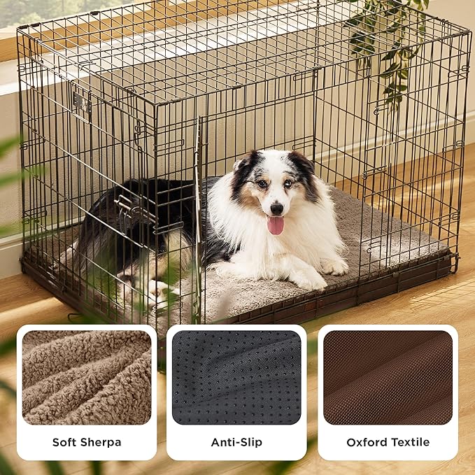 Bedsure XL Dog Bed for Crate, Pet Bed with Washable Cover, 41x27 Inch Brown | Orthopedic Egg Crate Foam, Flat Rectangle Sherpa Mat, Non-Slip Bottom, Comfy Removable Cover, For Extra Large Pets ≤ 65 lbs