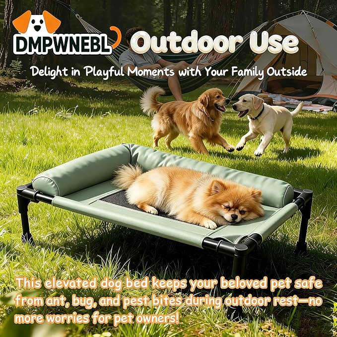 Raised Dog Beds for Small Dogs, Cooling Indoor Outdoor Elevated Bolster Dog Cot Hammock with Metal Frame Breathable Mesh, Portable Dog Sofa Camping Dog Bed (Green, 23.62 * 15.75 * 5.91)