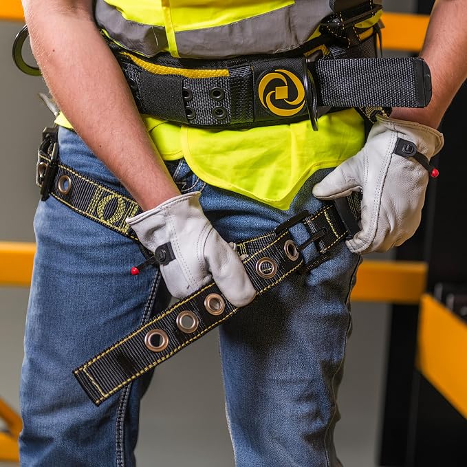 Guardian 21030 Cyclone Construction Harness with Waist Pad | Side D-Rings|OSHA & ANSI Compliant | Black/Yellow | M-L