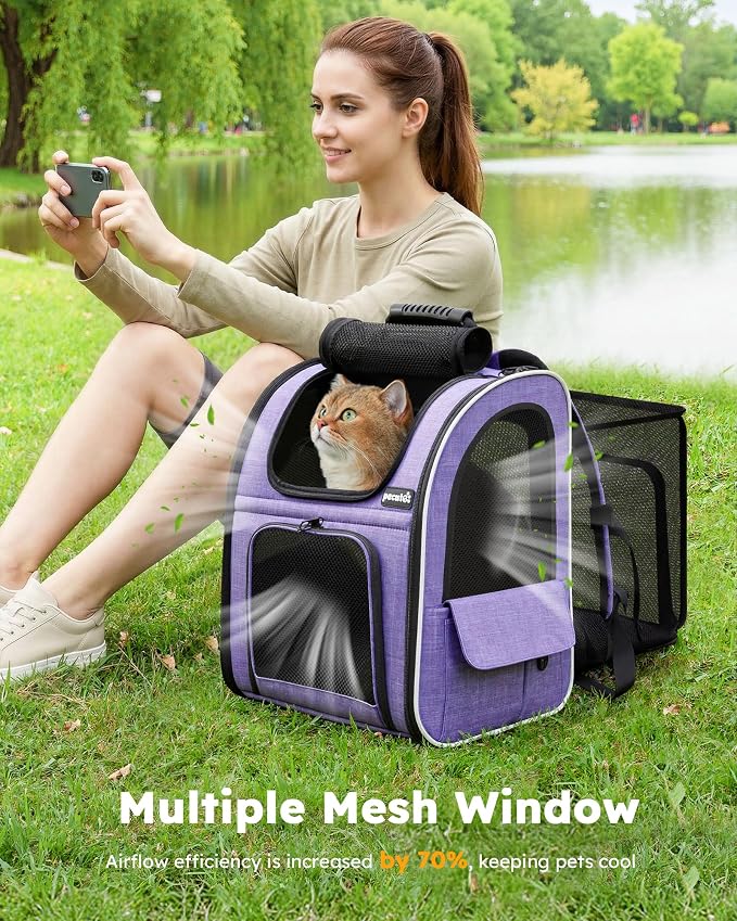 pecute Cat Backpack Expandable, Cat Carrier with Breathable Window | Durable Oxford Cloth, Lockable Zipper,Use for Pet Under 11 lbs to Travel