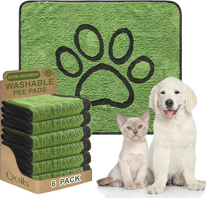 Reusable Dog Pee Pads, Washable Puppy Pads, Leak-Proof 30"x34" 6 Pack | Super Absorbent And Non-Slip Potty Training Pads, Soft Paw Print Plush Design, Ideal For Crates, Couch, Car Seats & Pet Beds