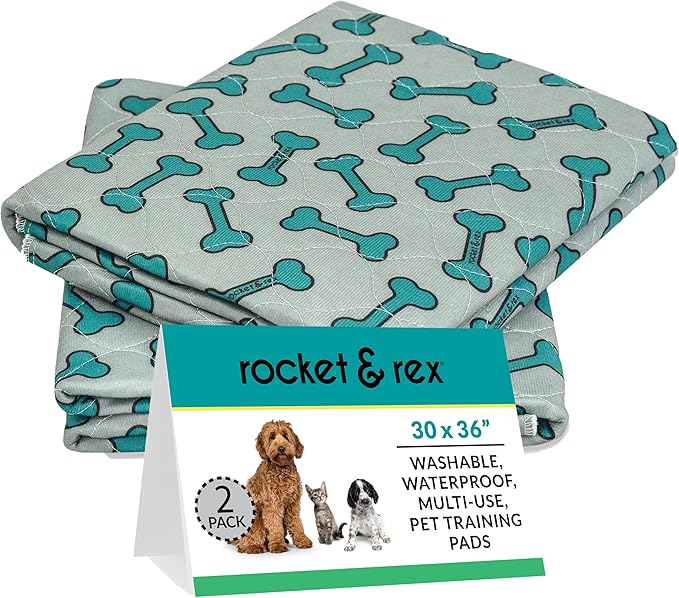 rocket & rex Washable Dog Pee Pads, Leak-Proof (Large, 30x36, 2pk) | For potty training, whelping, crate lining & more. Waterproof, Absorbent, OEKO-TEX certified, chemical-free.