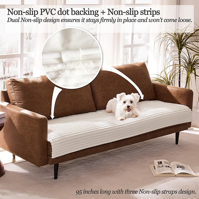 Waterproof Dual Non-Slip Couch Cover for Dogs, Fuzzy Soft Pet Couch Covers for 2 Cushion Sofa loveseat, Pet Friendly Soft Dog Bed Covers Sofa Cover Washable (White, 33" x 62" 1 Pack)