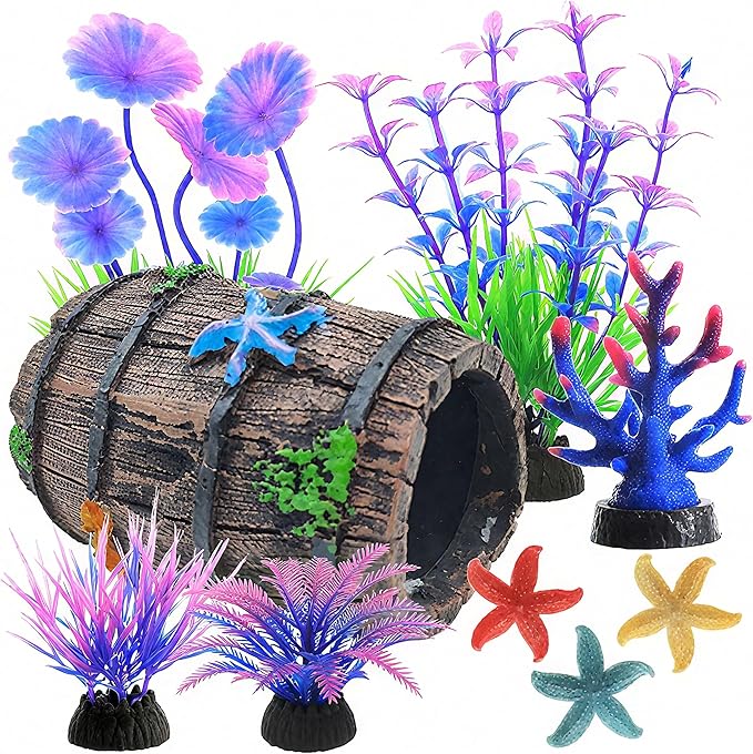 9Pcs Tank Accessories for Beta Fish,Small Fish Tank Decorations, Beta Fish Tank Starter Kit