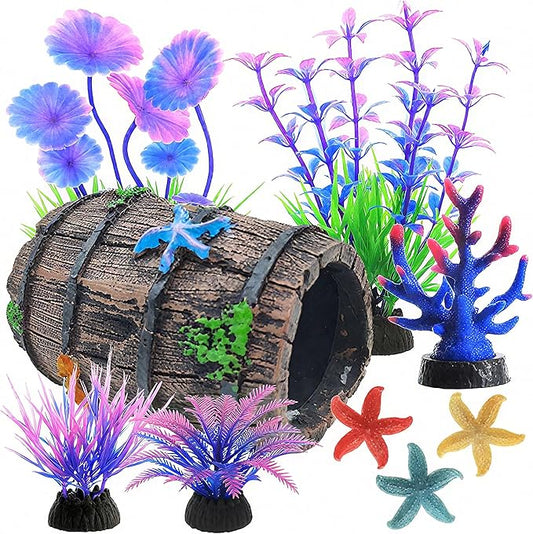 9Pcs Tank Accessories for Beta Fish,Small Fish Tank Decorations, Beta Fish Tank Starter Kit