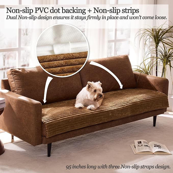 Waterproof Dual Non-Slip Couch Cover for Dogs, Fuzzy Soft Pet Couch Covers for 2 Cushion Sofa loveseat, Pet Friendly Soft Dog Bed Covers Sofa Cover Washable (Coconut, 33" x 62" 1 Pack)