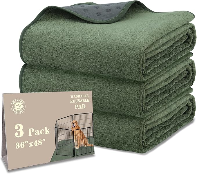 Bunlitent Washable Puppy Pads, Whelping Pads, 36'' x 48'', Green, 3 Packs | Quick-Dry, Non-Slip, Fast Absorbent, Reusable, Waterproof, Whelping Pads, For Incontinence, Housebreak, Crate