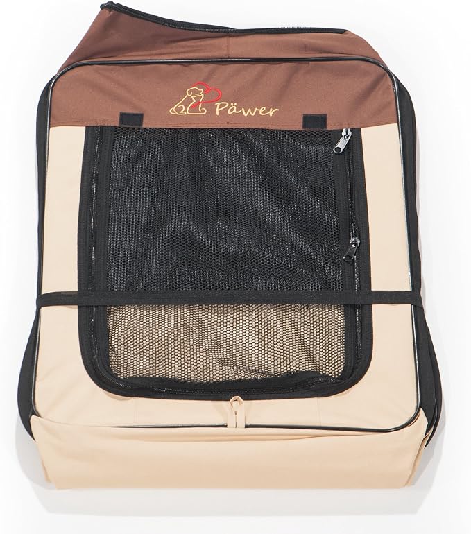 Pawer 36”×18.5” 8-Panel Foldable Pet Playpen, for Small Medium Cat/Dog/Puppy, Brown+Beige, 600D Oxford Cloth Portable Indoor & Outdoor Kennel with Carry Bag, Multiple Sizes & Colors Available