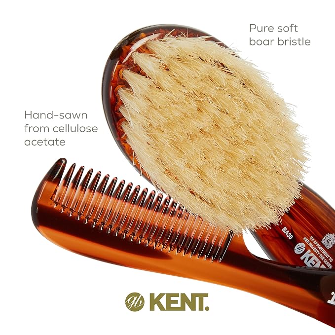 Kent BA30 Cradle Cap Baby Hair Brush with Ultra Soft Natural Bristles and Smooth Cradle Cap Comb, Baby Essentials for Newborn Hair Brush and Baby Comb