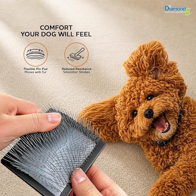 Diamondg Pet Slicker Brush for Dogs & Cats – Professional Grooming Brush for Shedding, Detangling & Coat Maintenance, Gentle Fine Wire Pins, Ergonomic Handle, Black