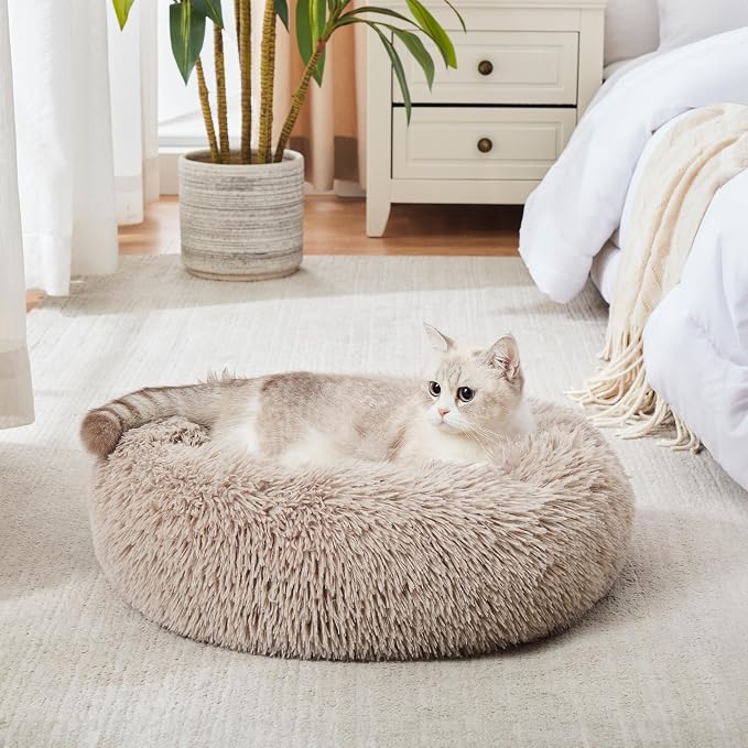 Western Home Calming Donut Cat Bed Small Dog Bed Washable,20" Brown | Fluffy Faux Fur Round Cuddler,Anti-Anxiety,Anti-Slip Bottom,Self-Warming Pet Bed for Small Dog&Kitten&Puppy,Up to 12 LBS