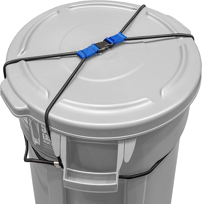 Encased (2 Pack) Trash Can Lock, Bungee Cord Heavy Duty Nylon Large Outdoor Garbage Lid Lock (Fits 30-50 Gallon Cans)
