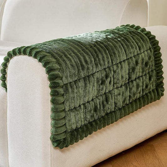 FUANGUI Waterproof Armrest Couch Cover for Dogs,27.6" x 27.12", Dark Green | Non-Slip Backrest Cover Recliner Chair Protector, Fuzz Soft Armchair Armrest Cover Washable Couch Covers Sofa Pet Friendly