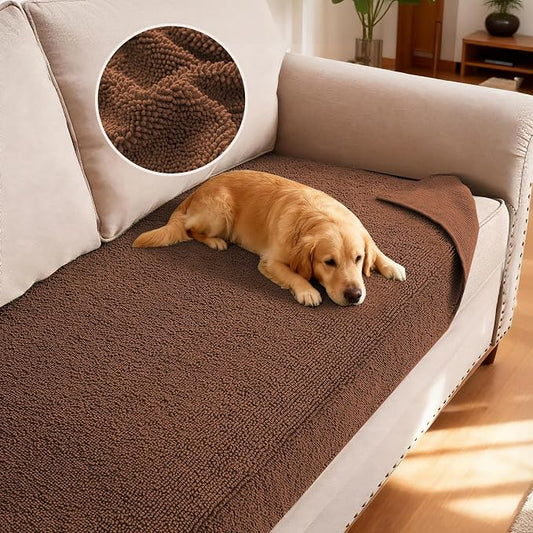 H.VERSAILTEX Non Slip Pet Couch Cover Chenille Dog Bed Protector Thick Soft Sofa Slipcover Pet Friendly Washable Couch Cushion Covers for Pets (30" x 53", Caramel)