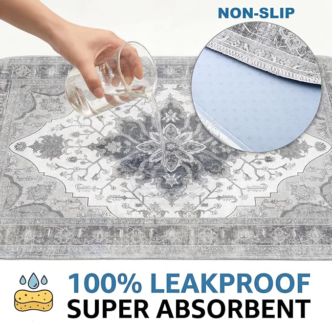Washable Pee Pads for Dogs,Great Urine Absorbent Reusable Puppy Training Pads,Waterproof,Leak-Proof & Non-Slip Potty Pads for Whelping,Crate,Playpen,Bed.(Gray Floral,24"x36")