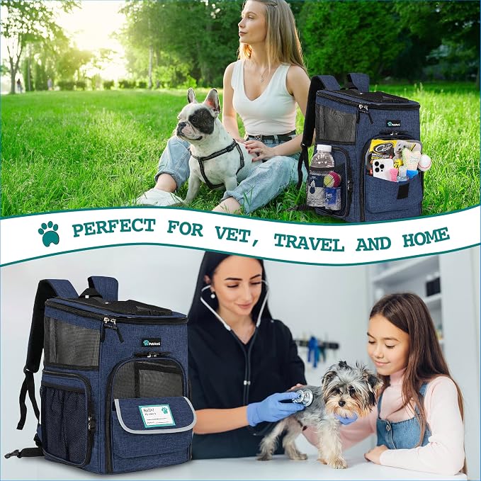 PetAmi Dog Backpack Carrier, Airline Approved 4-Way Entry Cat Backpack Carrier, Ventilated Mesh, Collapsible Pet Carrier for Small Puppy, Kitten, Hiking, Travel Car, Vet, up to 18 lbs, Navy Blue