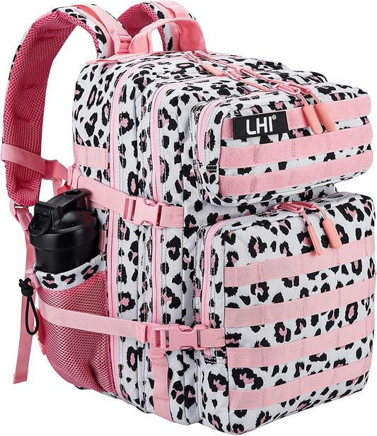 LHI Military Tactical Backpack for Men and Women 45L Army 3 Days Assault Pack Bag Large Rucksack with Molle System - Pink Leopard