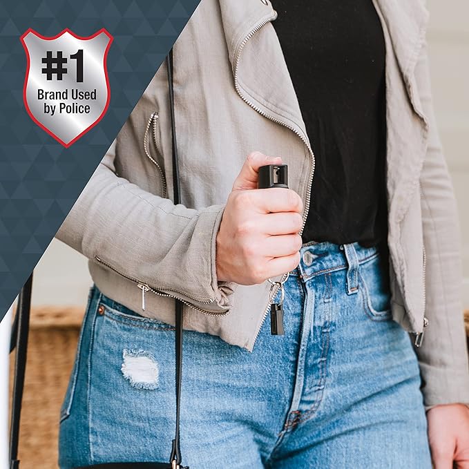 Sabre Pepper Spray - Quick Release Keychain for Easy Carry & Fast Access, Max Police Strength Self Defense OC Spray with UV Dye, 10 Sec. Spray Time, Finger Grip - Faster Aim, 0.54 fl oz,Secure Safety