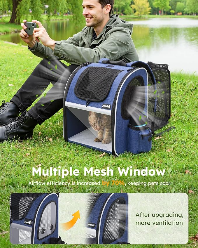 pecute Cat Backpack Visiable, Cat Carrier Expandable with Acrylic Window | Durable Oxford Cloth, Lockable Zipper,Use for Pet Under 11 lbs to Travel