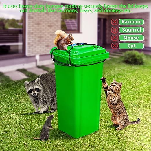 Trash Can Locks for Animals - 2PCS Garbage Can Lid Locks with Heavy Duty Bungee for Raccoons Proof,Bears Proof and Wind-Resistant for 30-45 Gallon Cans
