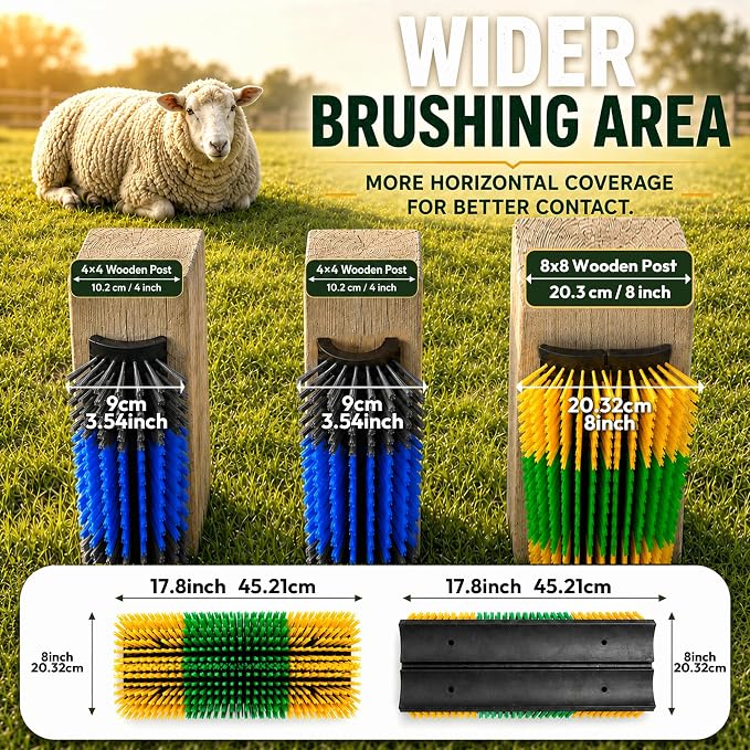Livestock Scratching Brush 4 Pack for Itchy Coats, Goat and Horse Scratcher for Cows, Horses, Goats, Pigs and Donkeys, Mounts on Posts, Fences, Stalls and Tree Stumps