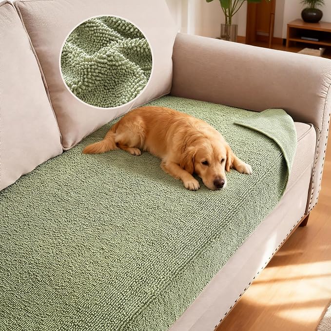 H.VERSAILTEX Non Slip Pet Couch Cover Chenille Dog Bed Protector Thick Soft Sofa Slipcover Pet Friendly Washable Couch Cushion Covers for Pets (30" x 53", Sage)