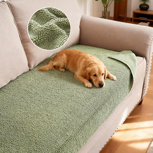 H.VERSAILTEX Non Slip Pet Couch Cover Chenille Dog Bed Protector Thick Soft Sofa Slipcover Pet Friendly Washable Couch Cushion Covers for Pets (30" x 53", Sage)