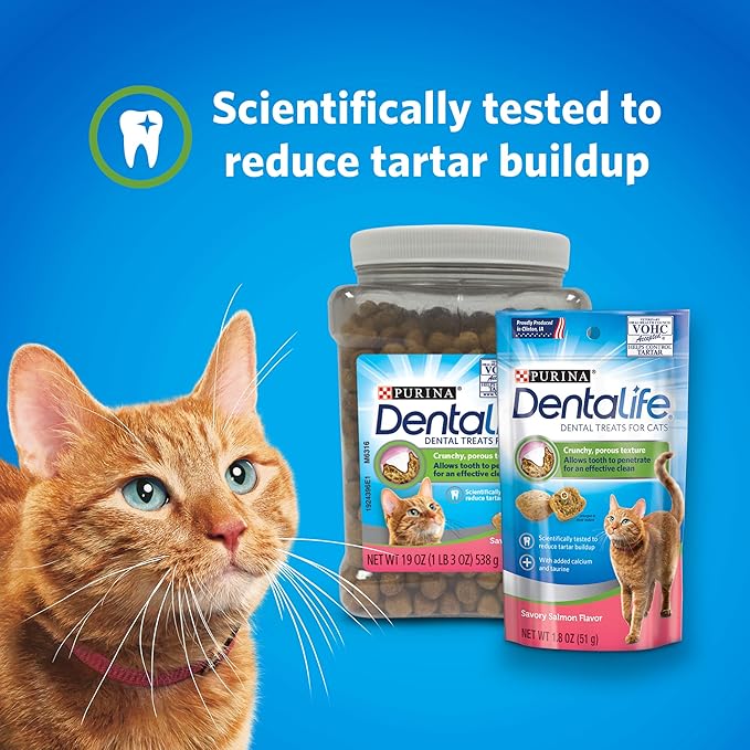 DentaLife Purina Made in USA Facilities Cat Dental Treats, Savory Salmon Flavor - 19 oz. Canister