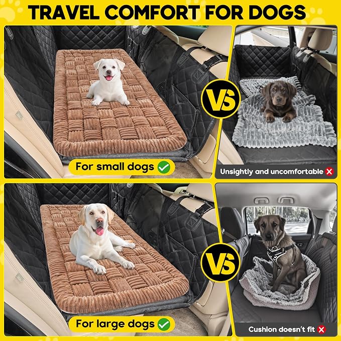 Loiion Dog Car Bed Mat Non-Slip Backseat Extender Dog Bed 56" x28.7"Brown | Travel Bed for Dogs，Chew-Resistant, Easy Clean & Scratch-Proof, Comfort Design, Fits Trucks/Sedans/SUVs