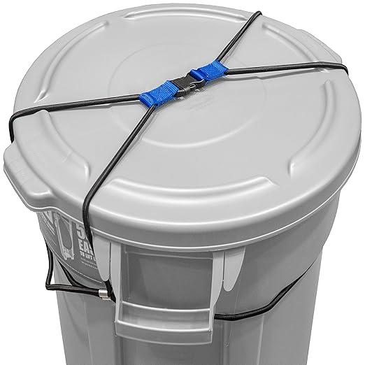 ENCASED Trash Can Lock for Animals/Raccoons, Bungee Cord Heavy Duty Large Outdoor Garbage Lid Lock ((Does NOT Include Trash Can))