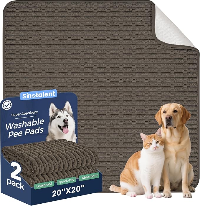 Washable Pee Pads for Dogs Puppy Pad, Coffee 20”x20” 2 Pack | High Absorbent Dog Pee Pad Leak Proof Cat Rugs, Reusable Non Slip Pet Mat, Wee Wee Pads for Training, Crate and Floor