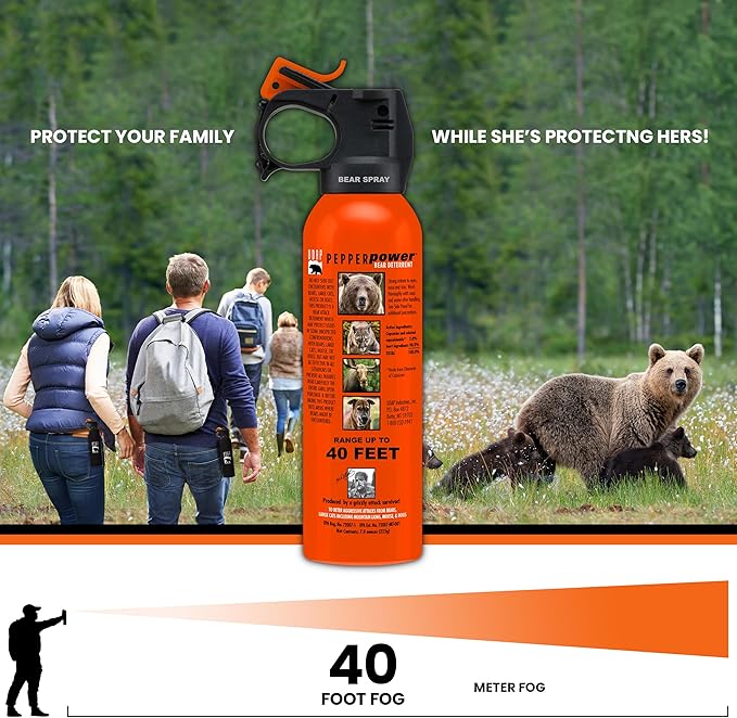 UDAP SOG Pepper Power Bear, Mountain Lion, Dog, Coyote, & Moose Spray Self Defense Deterrent with Griz Guard Holster for Camping, Hiking, Fishing, Powerful Blast, 40 ft Fog Barrier, Safety 7.9 oz