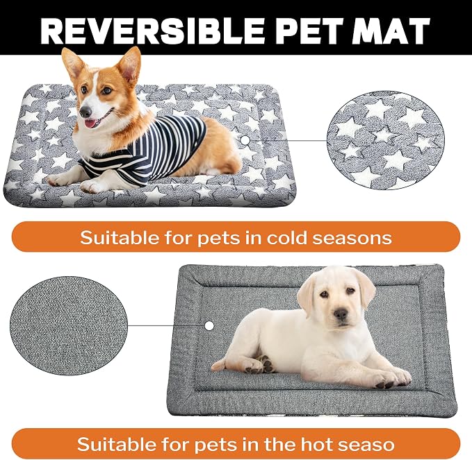 4 Pcs Washable Dog Bed Plush Orthopedic Outdoor Crate Mat with Non-Slip Bottom,Luxe Kennel Pad for Pets,Cozy Cage Cushion&Pet Sleeping Mattress Large Sized,Medium,Small Dogs,35 x 23 inch,Color Blend