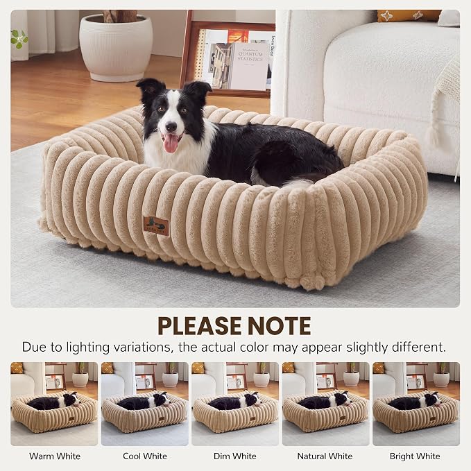 Dog Beds Large Sized Dog,Rectangle Orthopedic Pet Bed for Large Dog, Comfort Fluffy Memory Foam Dog Beds with Anti-Slip Bottom,Camel(35x25x9inchs)