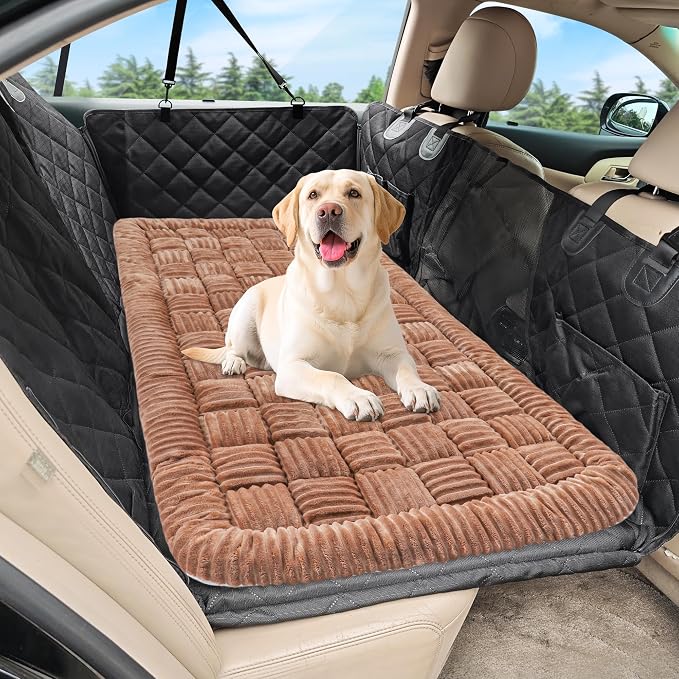 Loiion Dog Car Bed Mat Non-Slip Backseat Extender Dog Bed 56" x28.7"Brown | Travel Bed for Dogs，Chew-Resistant, Easy Clean & Scratch-Proof, Comfort Design, Fits Trucks/Sedans/SUVs