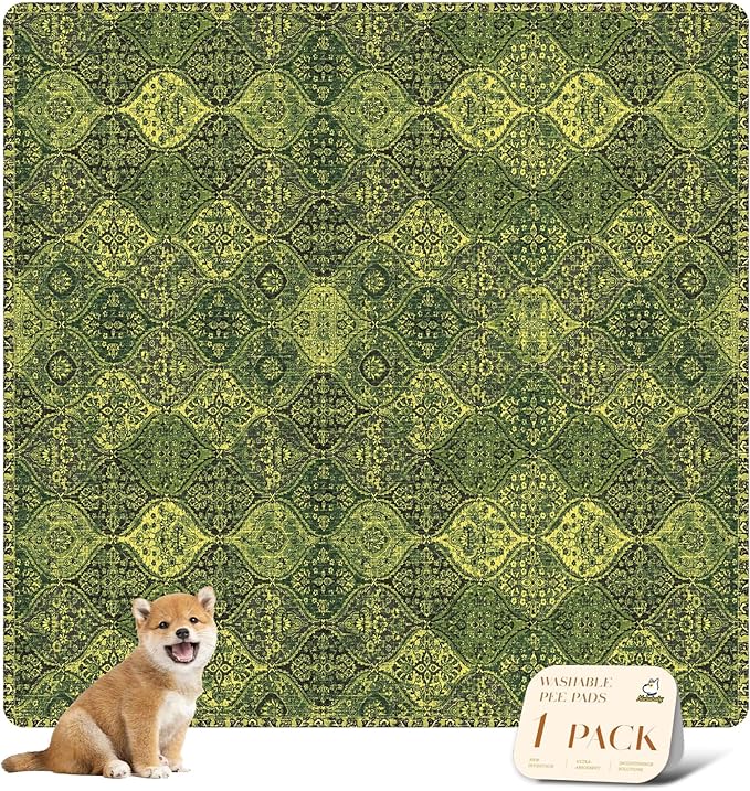 nunubaby Washable Pee Pads for Dogs, Stylish, Non-Slip and Leak-Proof Pee Pads. Reusable Potty Pads for Dogs for Crates and Floors.(Green/Multi,72" x72" )