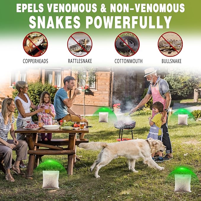 24 Pack Snake Repellent for Outdoor & Indoor Use, Natural Snake Deterrent for Yard Powerful, Pet and Child Safe, Long-Lasting Snake Away Pouches for Lawn, Garden, Garage, Basement,Snake Repellent