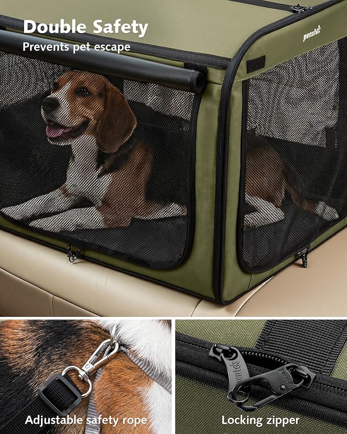 Dog Car Carrier Light Weight 27×20.5×20.5in, Foldable Dog Carrier, Gren | Easy to Assemble, Portable and Breathable Pet Carrier, Suitable for Indoor and Outdoor Use, Dog Travel Crate with Curtain